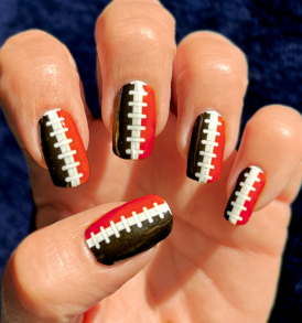 Black Red Football Stitching Nail Art