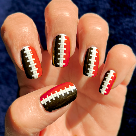 Black Red Football Stitching Nail Art