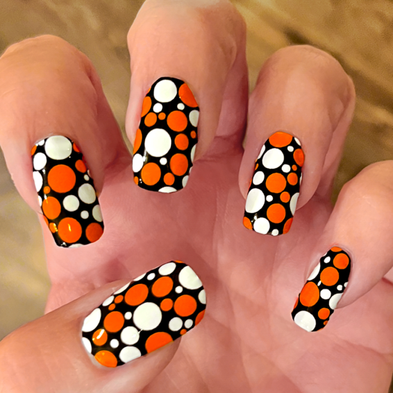 Black with Orange and White Bubbles Nail Wraps