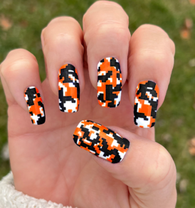 Dark Orange Black White Digital Camo Nail Wraps