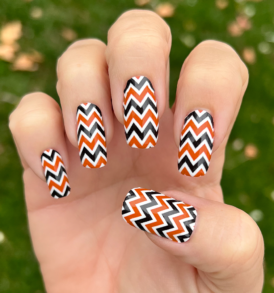 Dark Orange White Black Chevron Nail Wraps