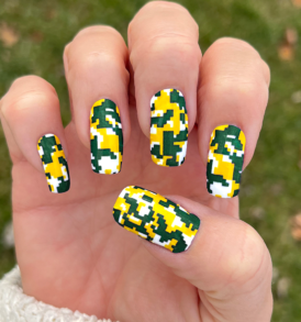 Forest Green Gold White Digital Camo Nail Wraps