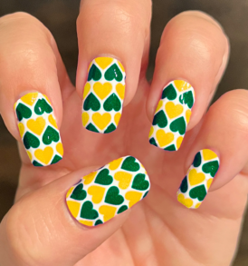 Forest Green Yellow Gold Hearts Nail Art