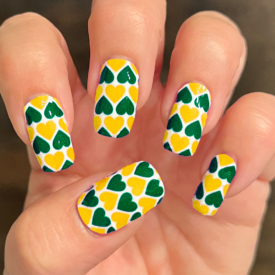 Forest Green Yellow Gold Hearts Nail Art