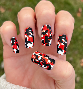 Red Black White Digital Camo Nail Wraps