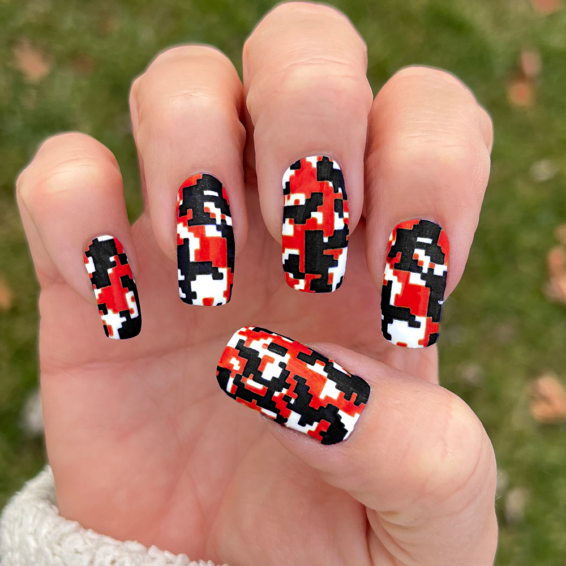 Red Black White Digital Camo Nail Wraps