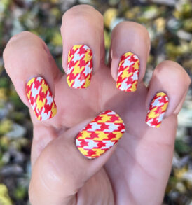 Red Gold White Houndstooth Nail Art