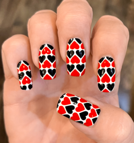 Red and Black Hearts over White Nail Wraps