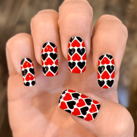 Red and Black Hearts over White Nail Wraps