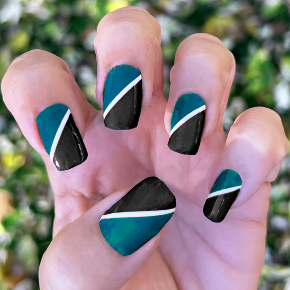 Midnight Green White Black Diagonal Stripe Nail Art Stickers