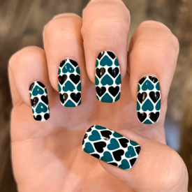 Midnight Green and Black Hearts over White Nail Wraps