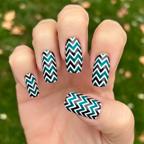 White Midnight Green Black Chevron Nail Wraps