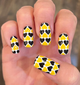 Black and Gold Hearts over White Nail Wraps