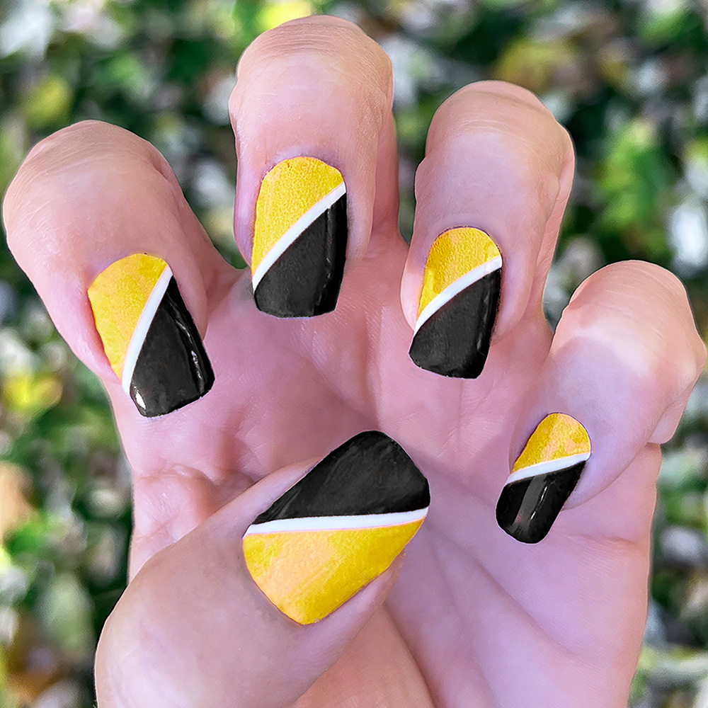 new nails coffin square shape yellow black tip summer 2017 | Yellow nails  design, Yellow nails, Black and purple nails
