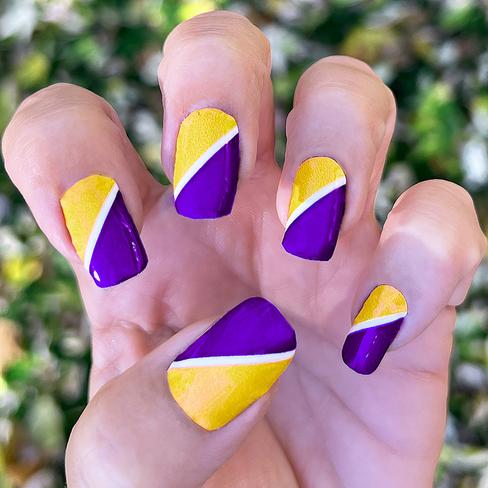 Purple & Gold with White Diagonal Stripe Nail Wrap