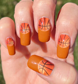 Single Basketball over Burnt Orange Nail Decal Strip Stickers