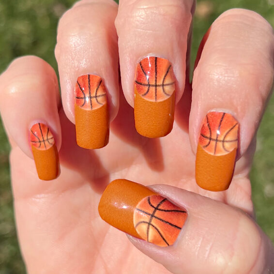 Single Basketball over Burnt Orange Nail Decal Strip Stickers
