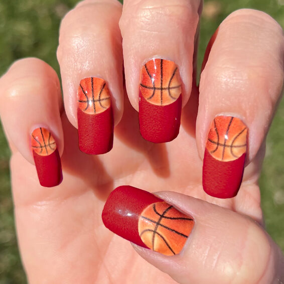 Single Basketball over Crimson Nail Decal Strip Sticker