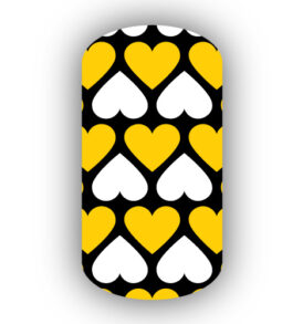 Gold and white hearts over a black background vinyl nail wraps, stickers, strips, press on