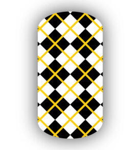 Black & White with Gold Argyle Nail Art Stickers Wraps