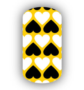 Black and white hearts over a gold background vinyl nail wraps, stickers, strips, press on