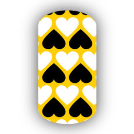Black and white hearts over a gold background vinyl nail wraps, stickers, strips, press on