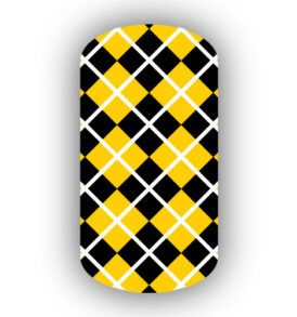 Black & Gold Argyle with a white line nail art designs wraps stickers