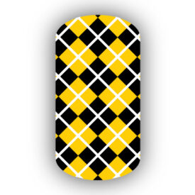 Black & Gold Argyle with a white line nail art designs wraps stickers