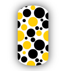 Black and gold bubbles over a white background vinyl nail wraps, stickers, strips, press on