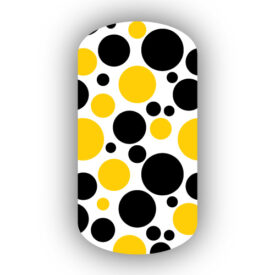 Black and gold bubbles over a white background vinyl nail wraps, stickers, strips, press on