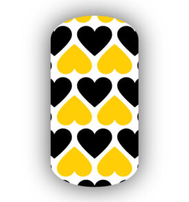 Gold and Black Hearts over a White background Nail Art Design, Nail Wraps, stickers, strips