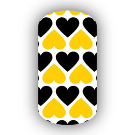 Gold and Black Hearts over a White background Nail Art Design, Nail Wraps, stickers, strips