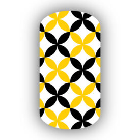 Gold and Black Flower Petals over a white background Nail Art Design Wraps Stickers