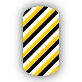 Gold White and Black Skinny Diagonal Striped Nail Art Design Wraps Stickers