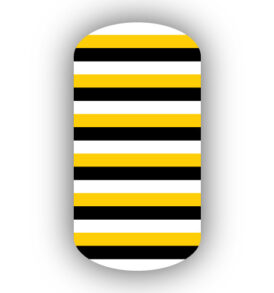 Gold Black White Skinny Horizontal Stripes Nail Art Design Wraps